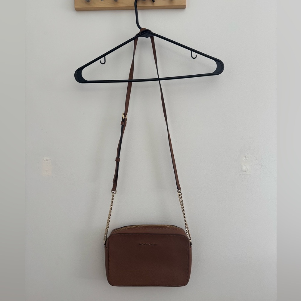 Classic Small Square Michael Kors Crossbody with Gold Chain Detailing